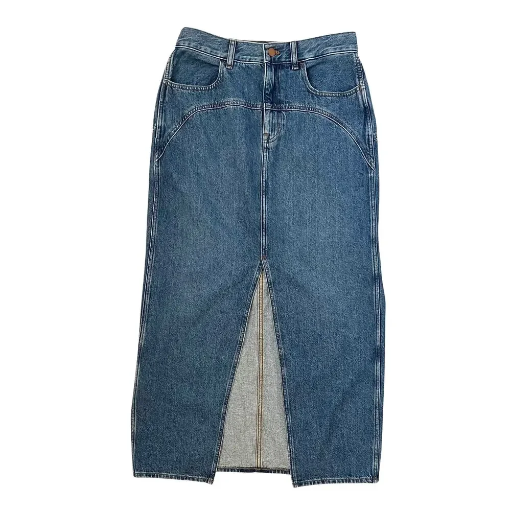 NWT Madewell Western Yolk Midi Skirt - Blue Denim - Western - Size 28
